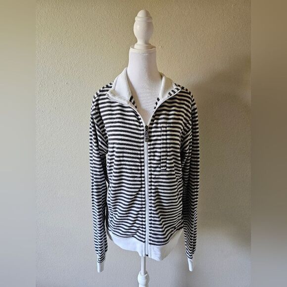 Lululemon Grey And White Striped Zip Up Sweater Medium - Picture 1 of 4
